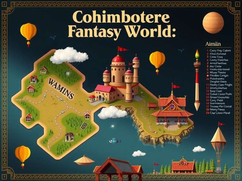 Map of Coimbatore Fantasy World showing magical regions Coimbatore Fantasy World Map